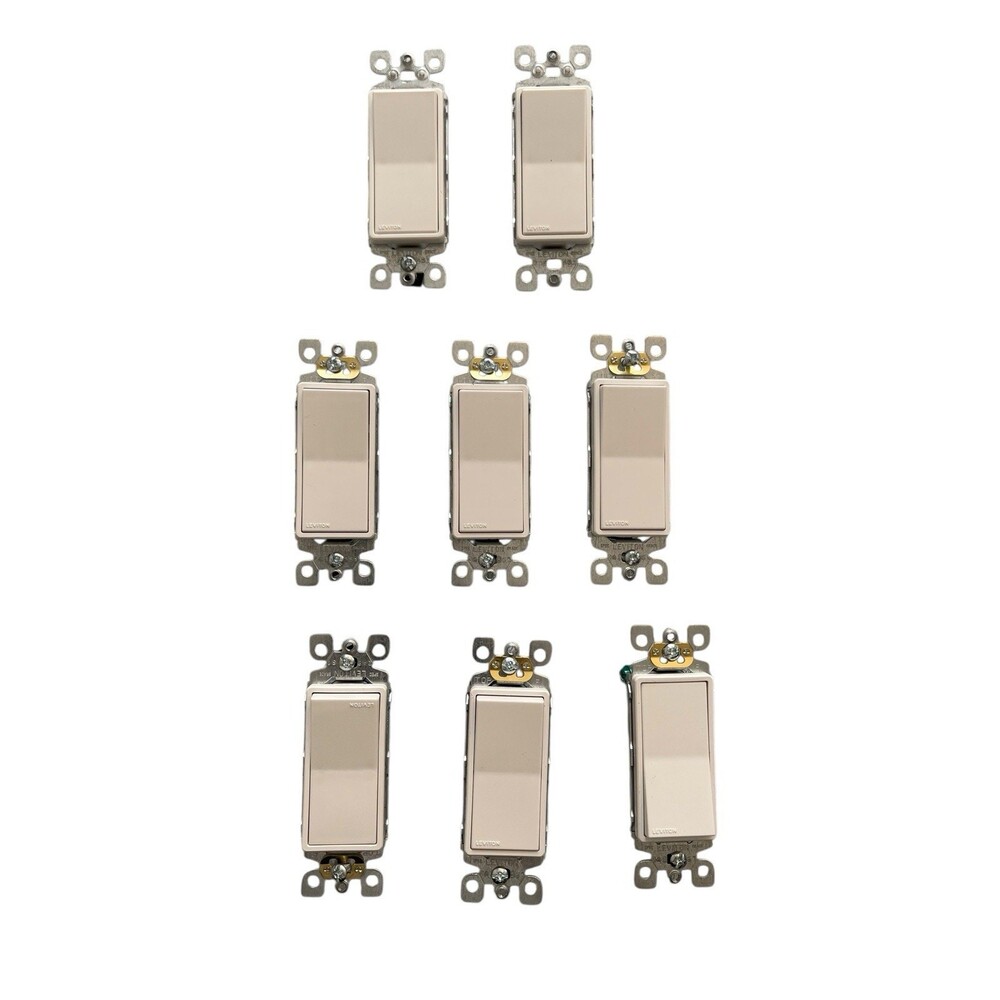 (8) Leviton 15 Amp 120V 277 V.A.C A.C. ONLY Center Off Rocker Switch, White